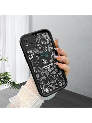HONTINGA Realme C11 2021 ile Uyumlu Kılıfı Düşüme Önleyici Basitlik Anti Düşme Kamera Korumali Astronot Siyah Desen Yumuşak Silikon Telefon Kılıfı Kadın ve Erkek Için Uygundur K2-0153