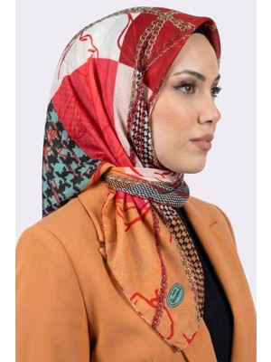Hadiora Kadın Turuncu Soyut Desenli Dikişli Yazma