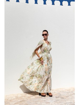 Kameya Floral Desenli Empirme Elbise