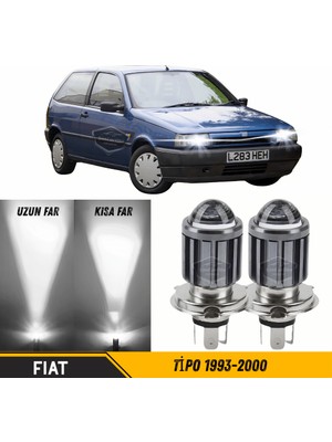 Caralp Fiat Tipo 1993-2000 Uyumlu Mercekli Far Ampulü LED Xenon Beyaz Renk Far Şimşek Etkili Csp LED Lamba Uzun Kısa 2 Adet Takım