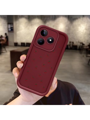 HONTINGA Realme Note 50 4g ile Uyumlu Kılıfı Düşüme Önleyici Basitlik Anti Düşme Kamera Korumali Kiraz Bordo Desen Yumuşak Silikon Telefon Kılıfı Kadın ve Erkek Için Uygundur K2-7056
