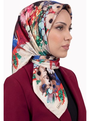 Hadiora Kadın Ekru Pembe Soyut Desenli Kristal Eşarp