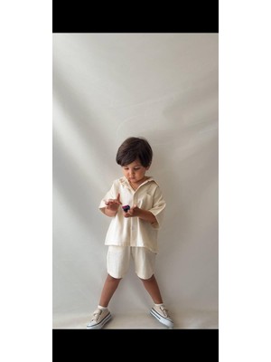 Cg Kids Pamuklu Keten Erkek  Çocuk Alt Üst Takım Krem Süper Kalite