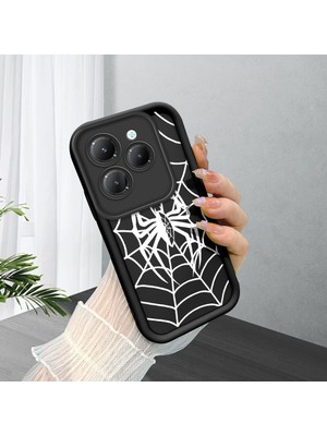 HONTINGA Infinix Hot 40 Pro ile Uyumlu Kılıfı Düşüme Önleyici Basitlik Anti Düşme Kamera Korumali Örümcek Siyah Desen Yumuşak Silikon Telefon Kılıfı Kadın ve Erkek Için Uygundur K2-0155