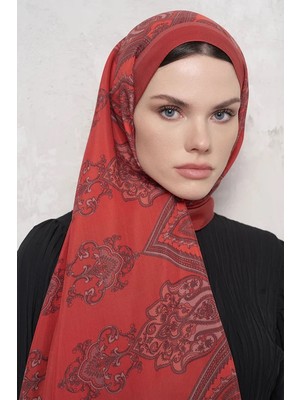 Kırmızı Ed Scarf Riseon Desen Floş Viskon Şal