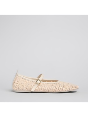 Shoe Lüks Hasır Krem Rengi Kadın Babet