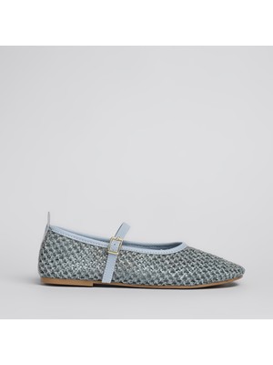 Shoe Lüks Delikli Hasır Bebe Mavi Kadın Babet