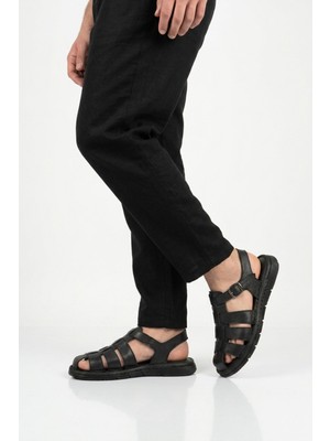 Pierre Cardin Siyah Hakiki Deri Erkek Günlük Sandalet PC-7462 M
