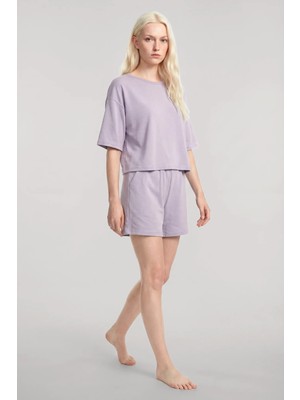 Akbeniz Kısa Kollu Şortlu Pijama Takımı Lila