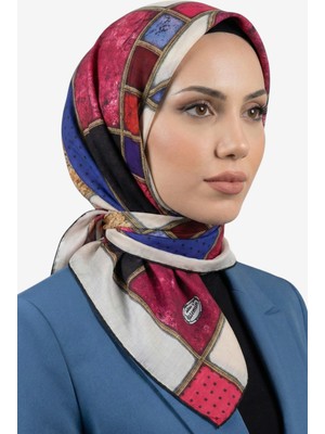 Hadiora Kadın Pembe Ekru Geometrik Desenli Dikişli Yazma