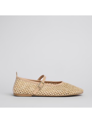 Shoe Lüks Delikli Hasır Bej Kadın Babet