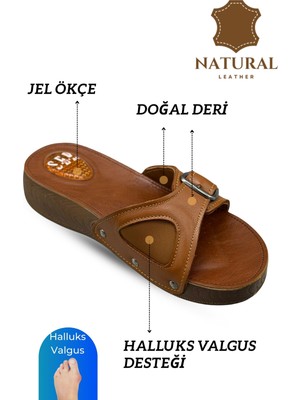 Sermoda Hakiki Deri Kadın Terlik - Halluks Valgus Destekli Jel Taban Kadın Terlik Taba