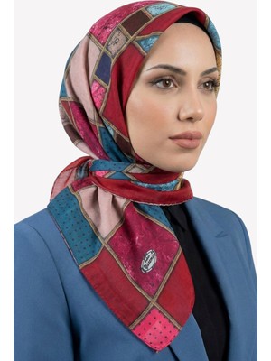 Hadiora Kadın Kırmızı Pembe Geometrik Desenli Dikişli Yazma