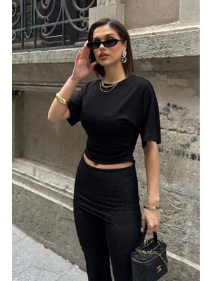 Bejna Kadın Yan Büzgülü Bisiklet Yaka Soft Bluz