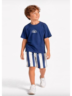 Cg Kids Lacivert Tshirt&şort Alt Üst Takım Şort Çizgili Detay Süper Kalite