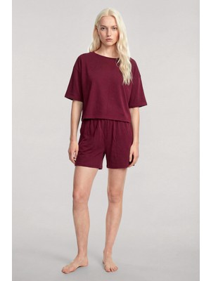 Akbeniz Kısa Kollu Şortlu Pijama Takımı Bordo