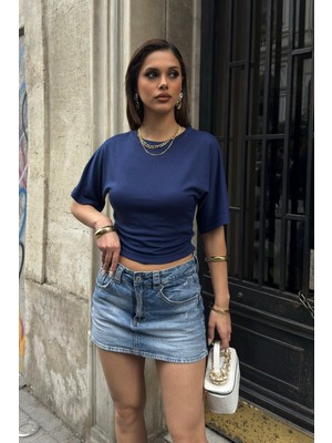 Bejna Kadın Yan Büzgülü Bisiklet Yaka Soft Bluz