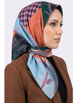 Hadiora Kadın Mavi Pembe Soyut Desenli Dikişli Yazma