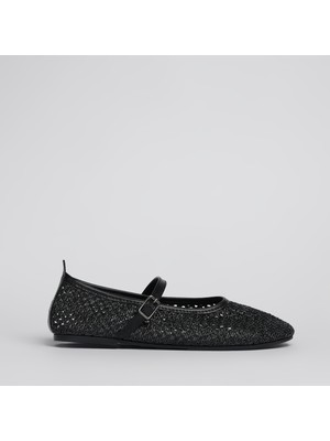 Shoe Lüks Delikli Hasır Siyah Kadın Babet