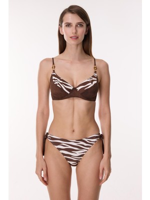 Ayyıldız 6604 Kahverengi Zebra Balkonet Bikini Takımı