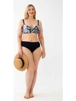 Akbeniz Kadın Papatya Desenli Gri Büyük Beden Bikini Takımı