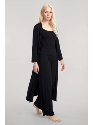 Akbeniz Uzun Kimono 3'lü Takım Siyah
