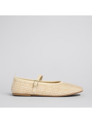 Shoe Lüks Hasır Sarı Kadın Babet