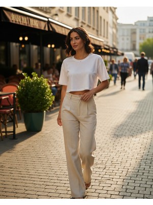Hayalet %100 Pamuk Bisiklet Yaka T-Shirt - Kadın Basic Crop
