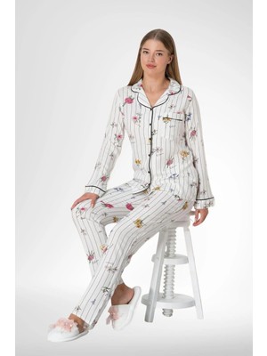 Mecit Pijama Mecit 5252 Boydan Düğmeli Kadın Pijama Takımı