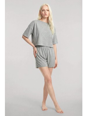 Akbeniz Kısa Kollu Şortlu Pijama Takımı Gri