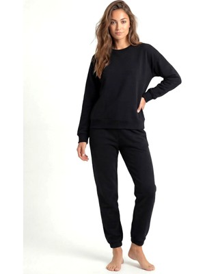 Akbeniz Kadın Basic Sweatshirt Eşofman Takımı – Siyah