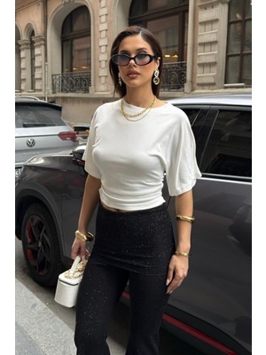 Bejna Kadın Yan Büzgülü Bisiklet Yaka Soft Bluz