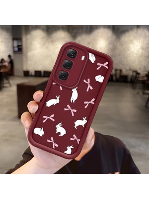 HONTINGA Infinix Hot 60 Pro  ile Uyumlu Kılıfı Düşüme Önleyici Basitlik Anti Düşme Kamera Korumali Tavşan Bordo Desen Yumuşak Silikon Telefon Kılıfı Kadın ve Erkek Için Uygundur K2-7058