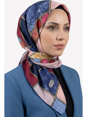 Hadiora Kadın Mavi Pudra Geometrik Desenli Dikişli Yazma