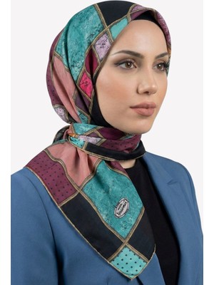 Hadiora Kadın Turkuaz Geometrik Desenli Dikişli Yazma