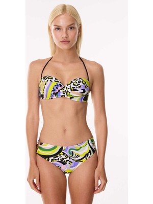 Ayyıldız 4600 Sarı Lila Desenli Straplez Bikini Takımı