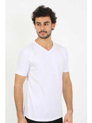 Akbeniz Erkek V Yaka Beyaz Penye Atlet 6560