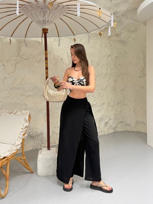 Meride Fashion Etek Görünümlü Bağlamalı Yüksek Bel Bol Paça Pantolon