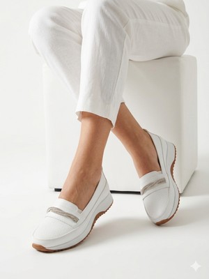 Kaof Shoes Kadın Beyaz Günlük Ayakkabı Ortopedik Anne Ayakkabısı Kadın Babet Ayakkabı Spor Casual Ayakkabı
