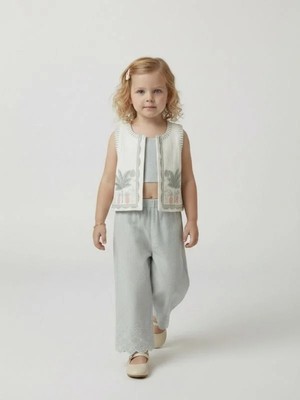 Zekids Kız Çocuk Yelek Crop Pantolon Üçlü Tasarım Takım