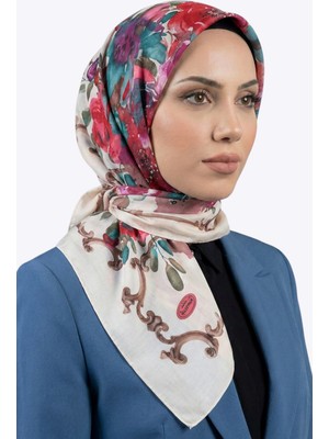 Hadiora Kadın Ekru Kırmızı Soyut Desenli Dikişli Yazma