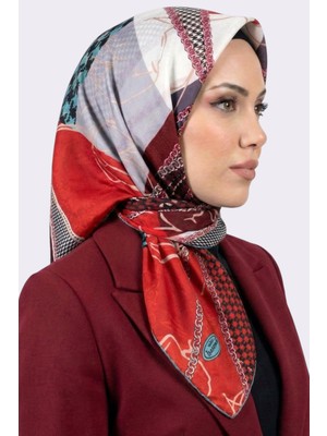 Hadiora Kadın Kırmızı Gri Soyut Desenli Dikişli Yazma