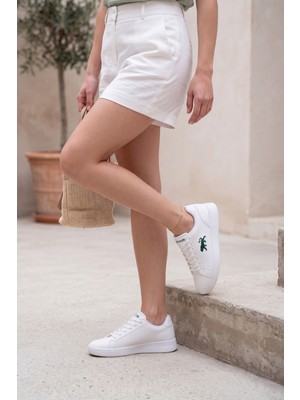 Liarca Classic-Icon Beyaz Deri Görünümlü Yeşil Amblemli Günlük Kadın Sneaker - Rahat Tabanlı Minimalist Şehir Ayakkabısı