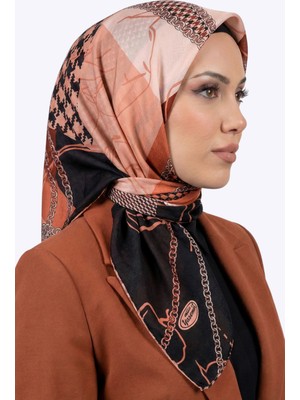 Hadiora Kadın Siyah Somon Soyut Desenli Dikişli Yazma