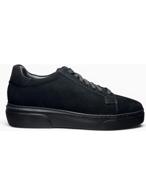 Alza %100 Hakiki Deri Erkek Sneaker Günlük Rahat Ayakkabı - Ultra Konfor Eva Taban - Siyah Süet