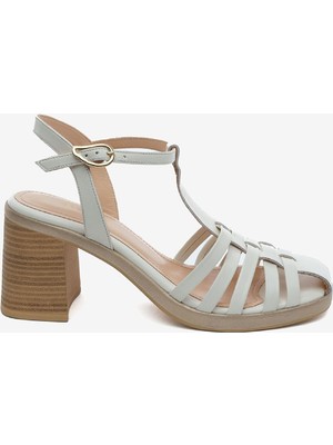 Greyder Kadın Beyaz Hakiki Deri Topuklu Sandalet 5Y2WS59246