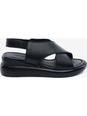 Greyder Kadın Siyah Hakiki Deri Comfort Sandalet 6Y2FS57870
