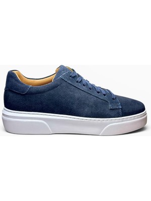 Alza %100 Hakiki Deri Erkek Sneaker Günlük Rahat Ayakkabı - Ultra Konfor Eva Taban - Lacivert Süet
