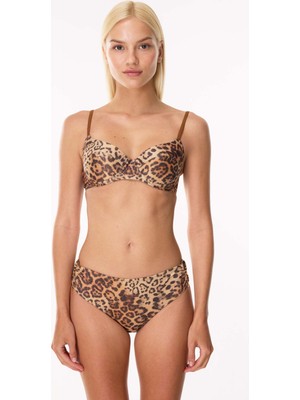 Ayyıldız 5630 Simli Leopar Desenli Balkonet Bikini Takımı