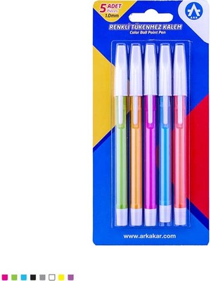 Ark Renkli Tükenmez Kalem Seti 5 Adet 1.0 mm Karışık Canlı Renkler Okul ve Ofis Tipi Tükenmez Kalem 2 Set